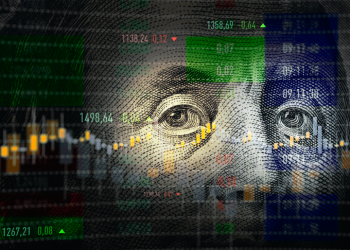 Financial Data Analysis Graph Over One Hundred American Dollar Bill