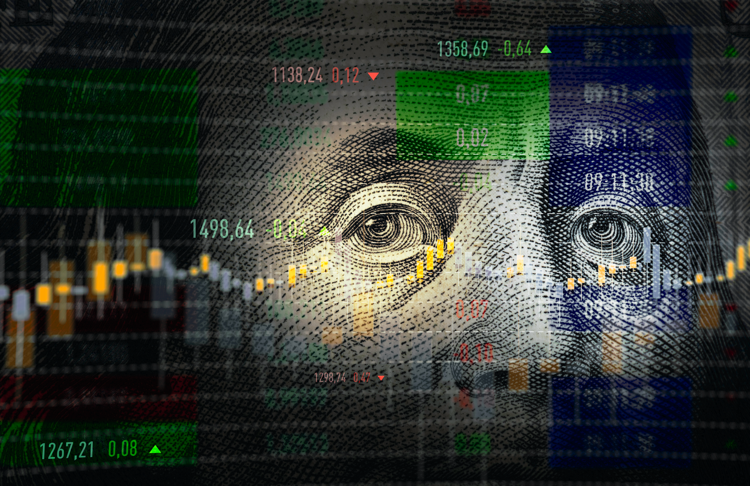 Financial Data Analysis Graph Over One Hundred American Dollar Bill