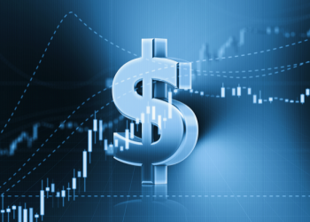 American Dollar Sign Sitting in Front of Bar Graph - Stock Market and Finance Concept