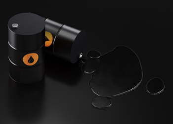 Oil Drums and Oil Spill on Black Background- Oil Industry Concept