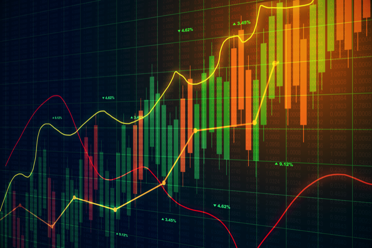 Abstract creative financial graph on dark background. 3D Rendering