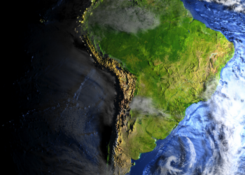 South America on Earth - visible ocean floor