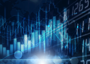 Background media blue image with stock market investment trading, candle stick graph chart, trend of graph, Bullish point, soft and blur, illustration.