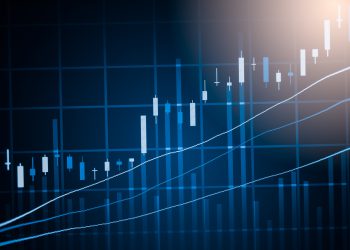Index graph of stock market financial indicator analysis on LED. Abstract stock market data trade concept. Stock market financial data trade graph background. Global financial graph analysis concept.