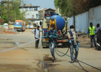 Fight corona stay home, sanitizing streets