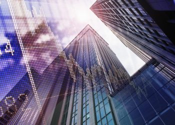 Stock market graph with cityscape