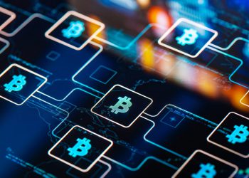 Bitcoin network concept on digital Screen