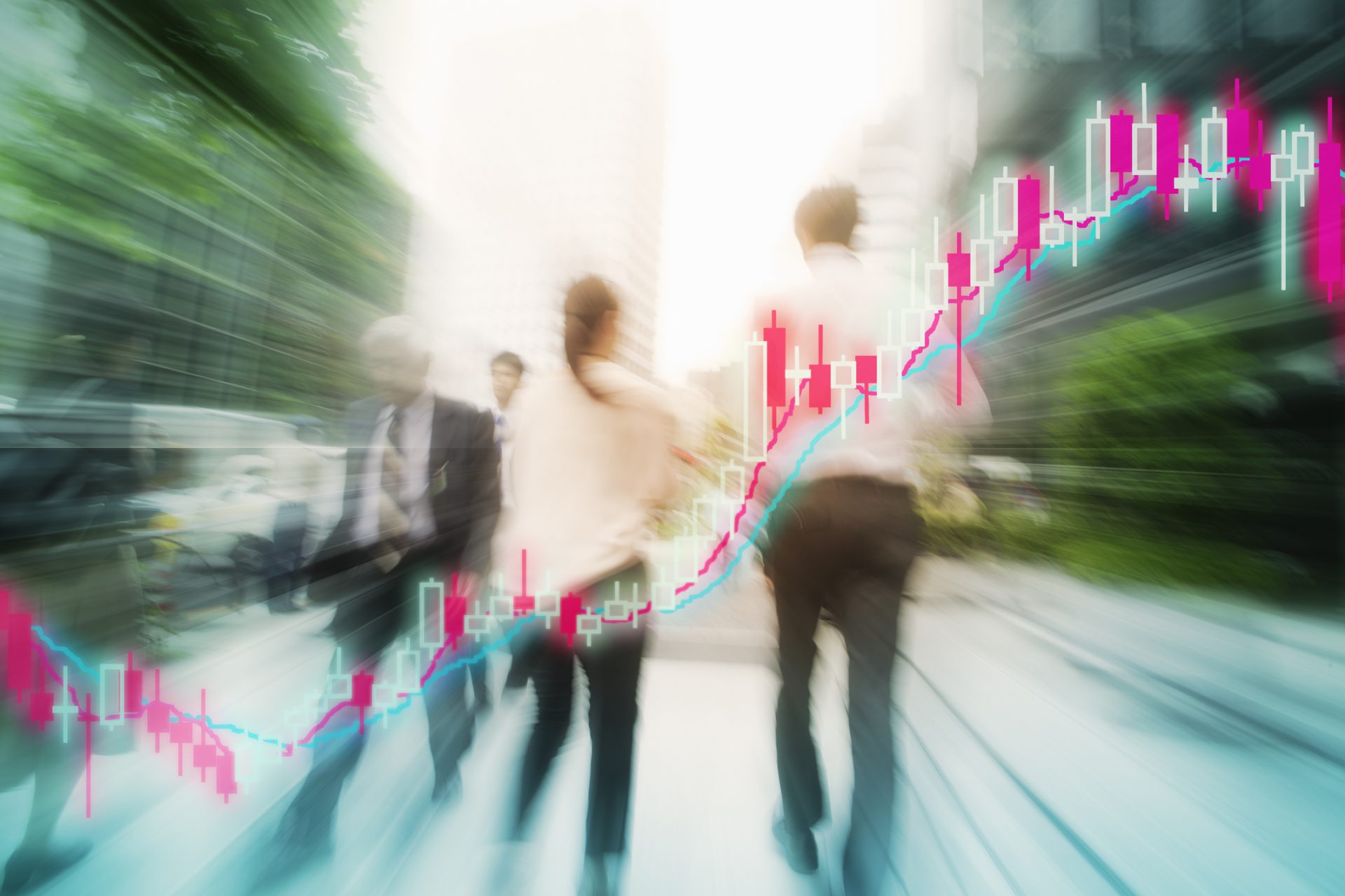 Multi layered businessmen with stock chart