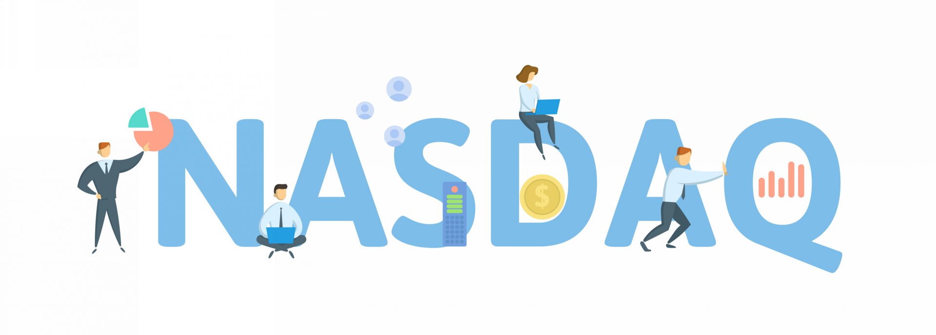 NASDAQ, Stock Market. Concept with keywords, people and icons. Flat vector illustration. Isolated on white background.
