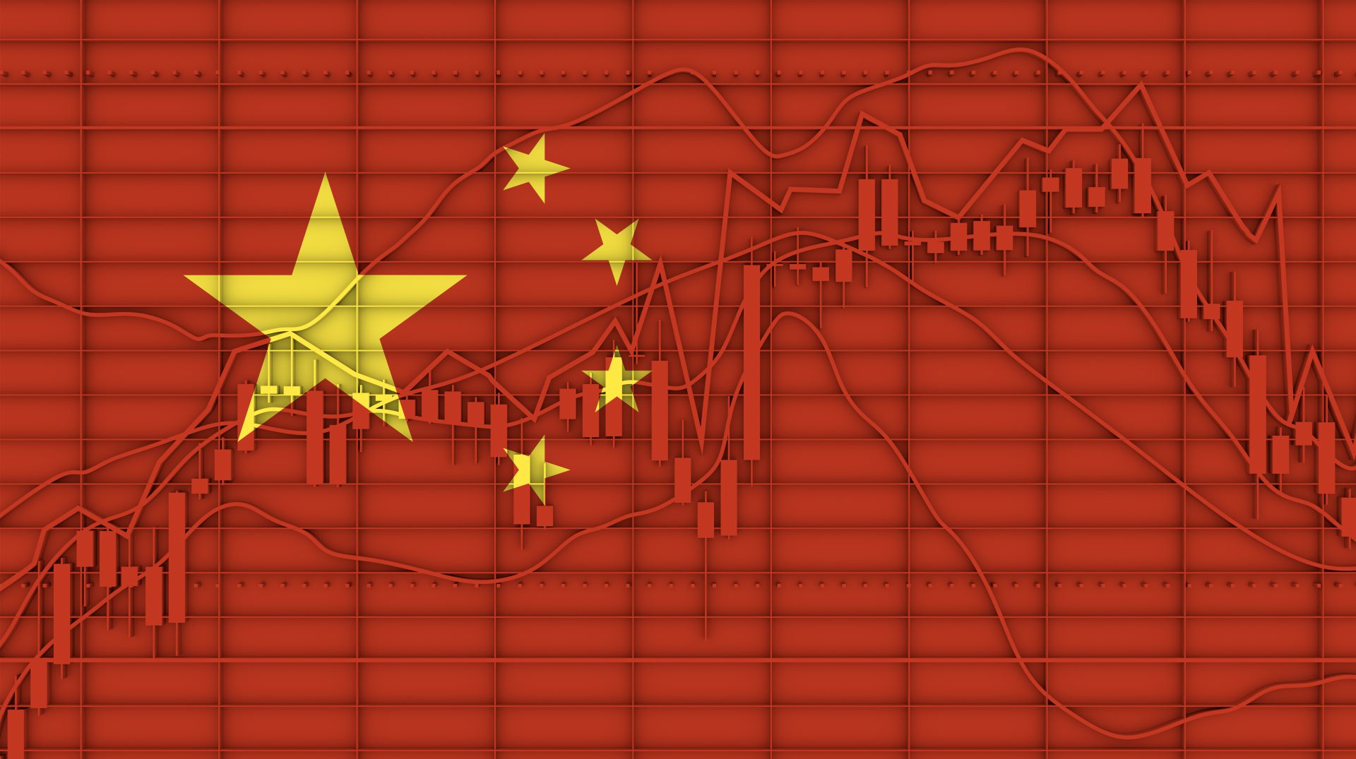 Forex candlestick pattern. Trading chart concept. Financial market chart. 3D rendering. Flag of the China