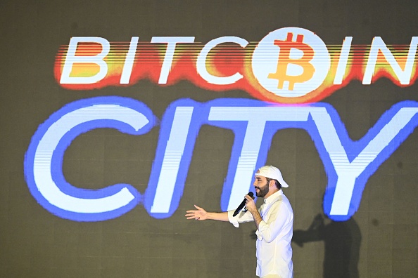 President of El Salvador, Nayib Bukele, gestures during his speech at the closing ceremony of the Latin Bitcoin conference (LaBitConf) at Mizata Beach, El Salvador, on November 20, 2021. (Photo by MARVIN RECINOS / AFP) (Photo by MARVIN RECINOS/AFP via Getty Images)