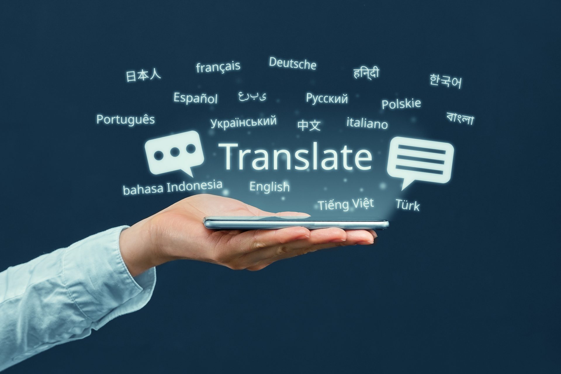 The concept of a program for translating in a smartphone from different languages.