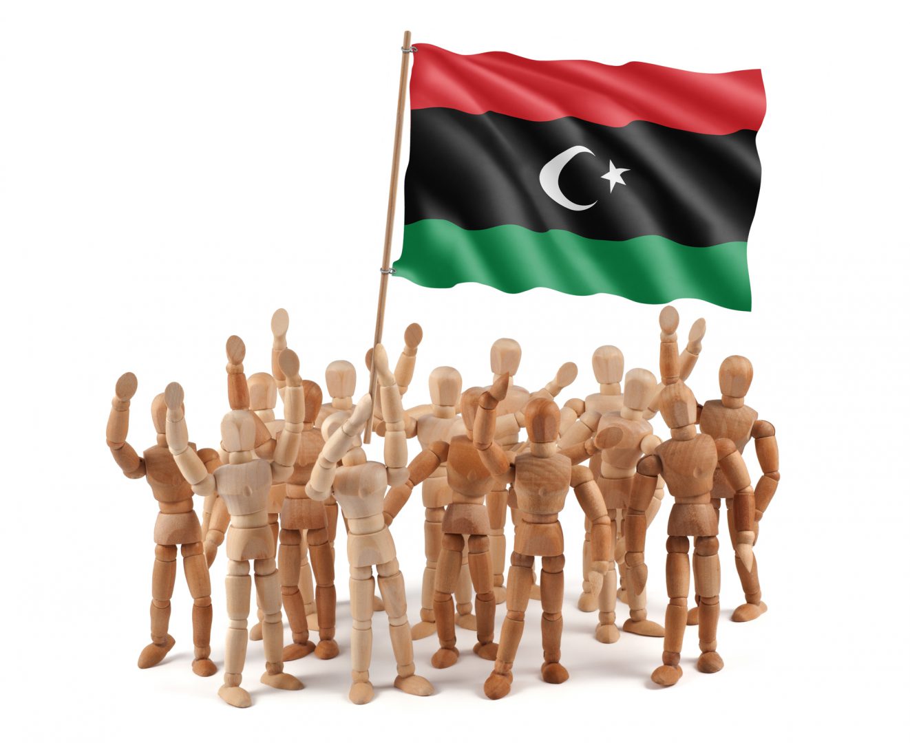 Libya Kingdom - wooden mannequin group with flag