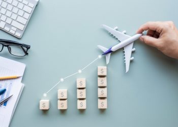 Business transportation industry with profits graph growth.efficiency and potencial.financial increase.vision for success.investment in coronavirus outbreak situation.top view