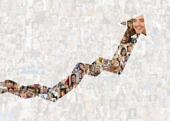 Arrow over collage of business people