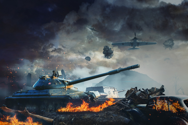 Tank under fire from aviation in the country