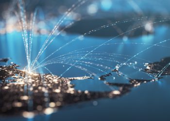 Glowing connection lines between international airports. High quality 3D rendered image created from textures by NASA: https://visibleearth.nasa.gov/images/55167/earths-city-lights, https://visibleearth.nasa.gov/images/73934/topography