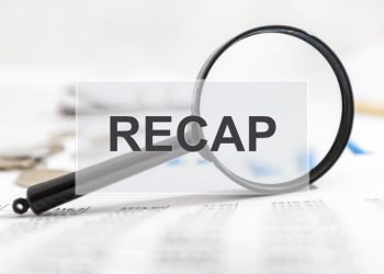 Recap word over image with financial documents and magnifying glass.