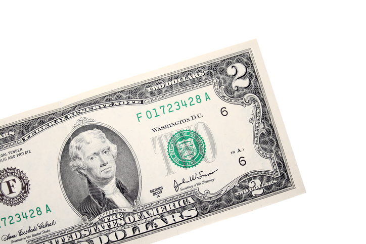 A close of a two dollars bill.