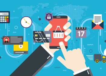 Hands holding smartphone and online shopping screen.Concept of online shopping, search of products and calculation of values, email with date of delivery and evaluation of the product and service.