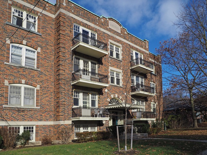 small old fashioned brick apartment building