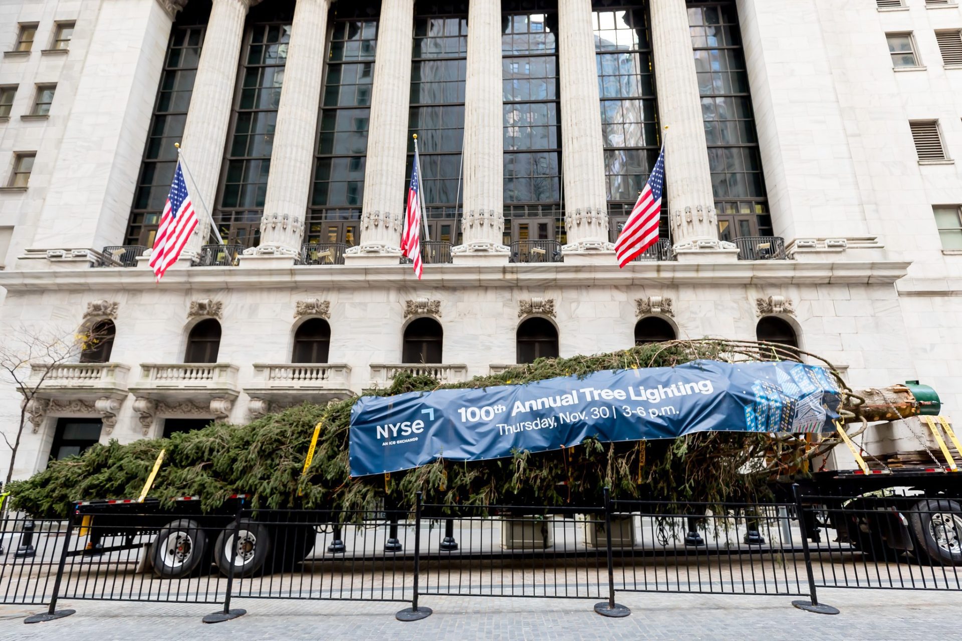 NYSE Christmas Tree arrives at The New York Stock Exchange on Friday, November 24th, 2023.

Photo Credit: NYSE